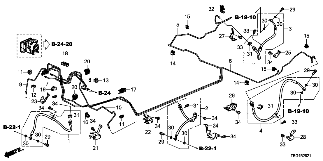 Honda 46426-TGN-G50 Bracket, R. FR. Brake Hose (B)(Ads)