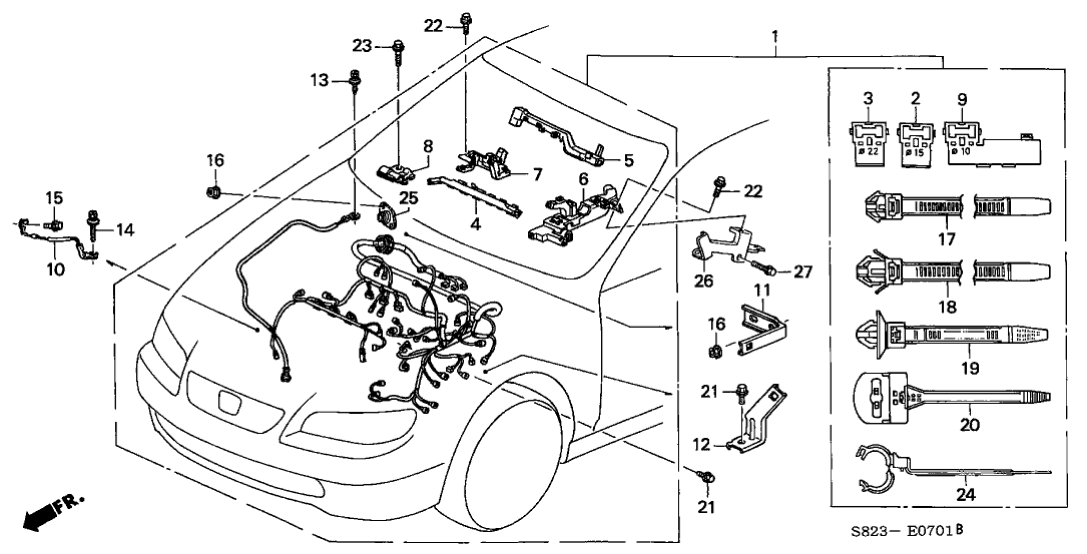 Honda 32128-P8A-A00 Holder, RR. Wire Harness (Upper)