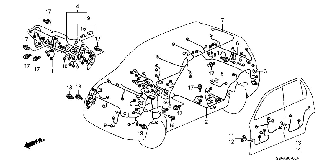 Honda 32752-S9A-A02 Wire Harness, Passenger Door