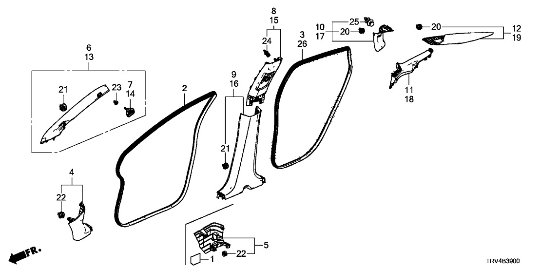 Honda 84101-TRV-A01ZA Garnish Assy., R. FR. Pillar *NH882L* (PLATINUM GRAY)