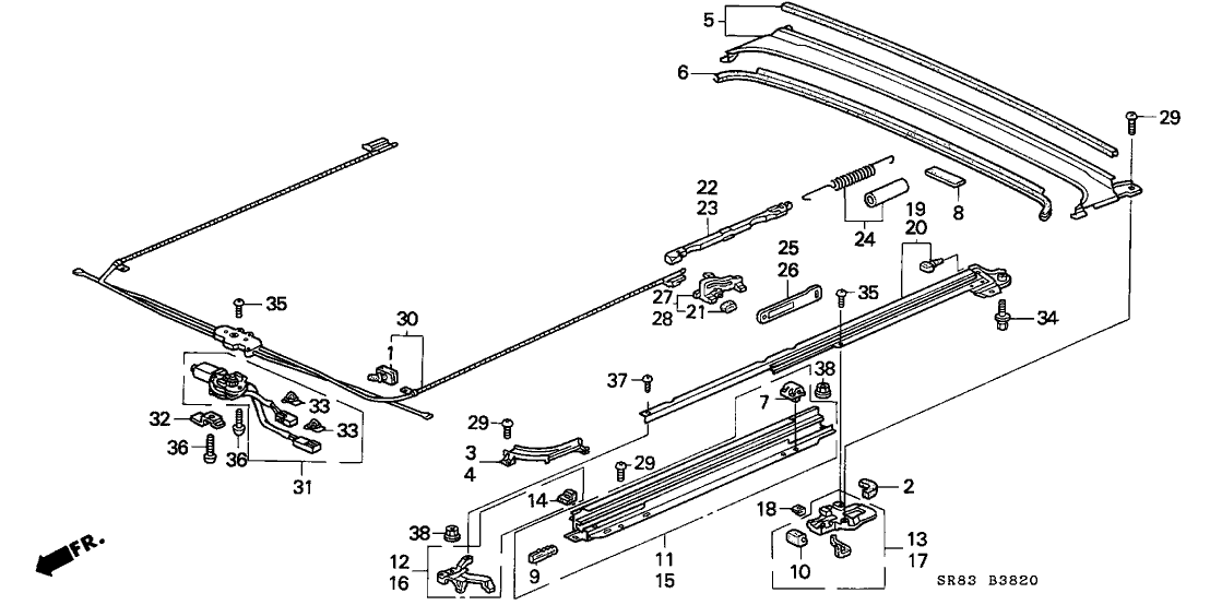 Honda 70320-SR8-A01 Rail, R. Sunshade