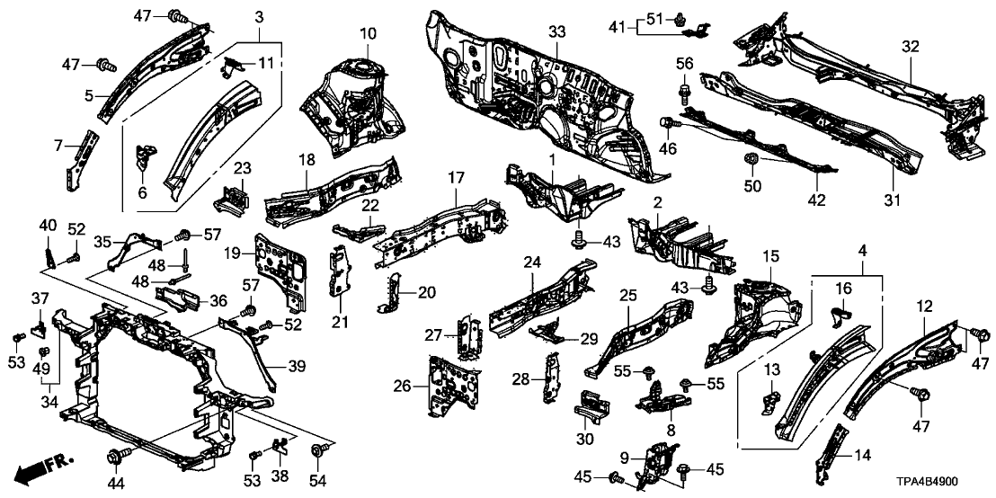 Honda 60911-TPG-305ZZ FRAME L,FR SIDE