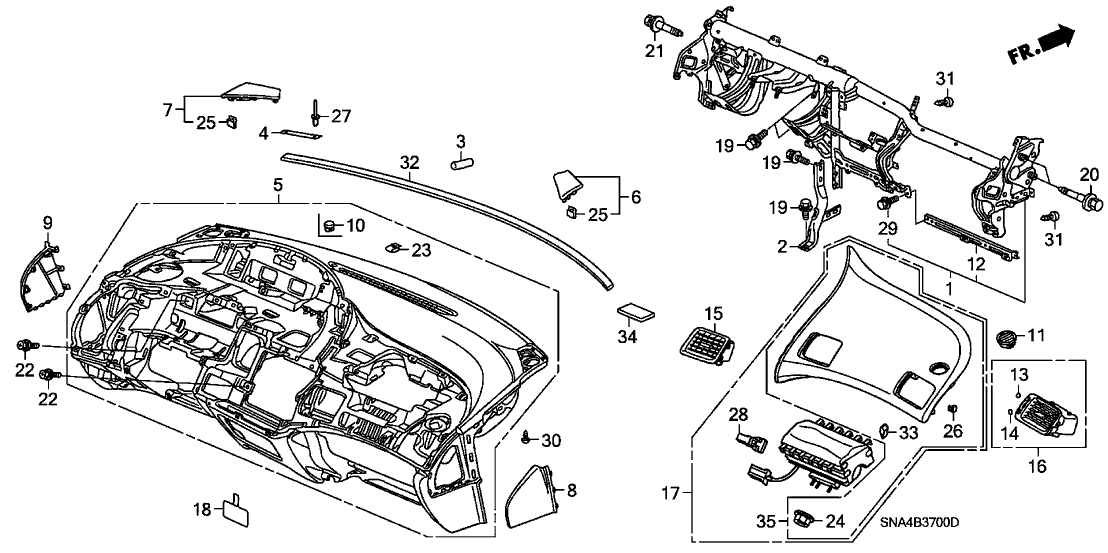 Honda 77108-SNG-J00 Insulator, Instrument Panel (Upper)