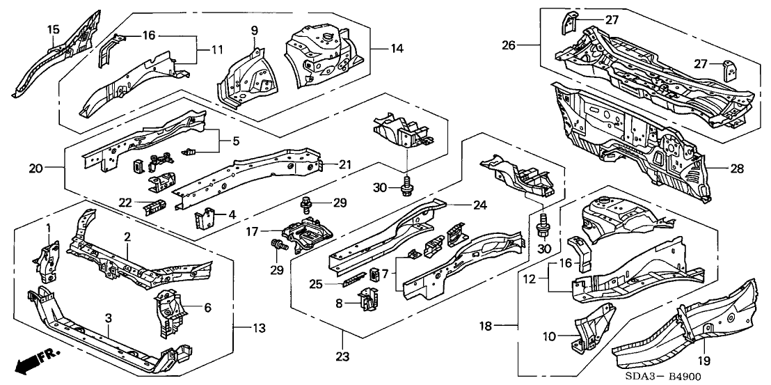 Honda 04603-SDC-A01ZZ Crossmember Set, Front Bulkhead (Lower)