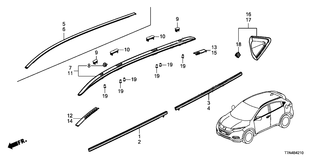 Honda 75250-T7T-M01 RAIL ASSY., R. ROOF