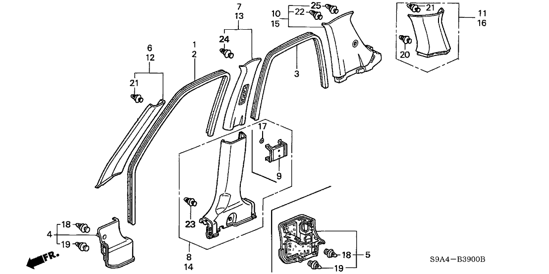 Honda 84171-S9A-902ZA Garnish Assy., L. Center Pillar (Lower) *NH167L* (GRAPHITE BLACK)