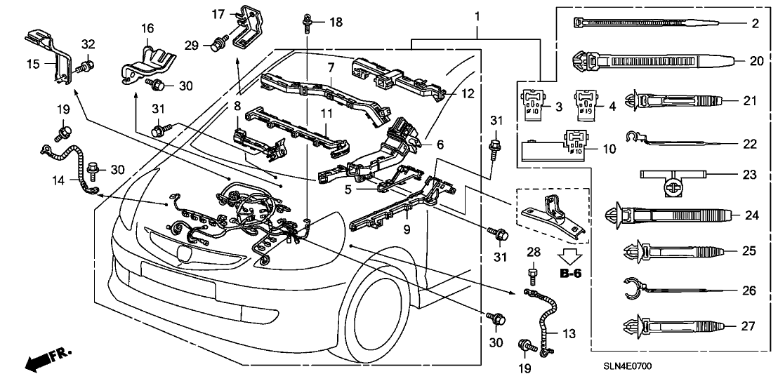 Honda 32136-RME-A00 Holder K, Engine Wire Harness