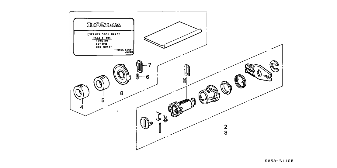 Honda 06725-SM4-305 Cylinder Kit, L. Door