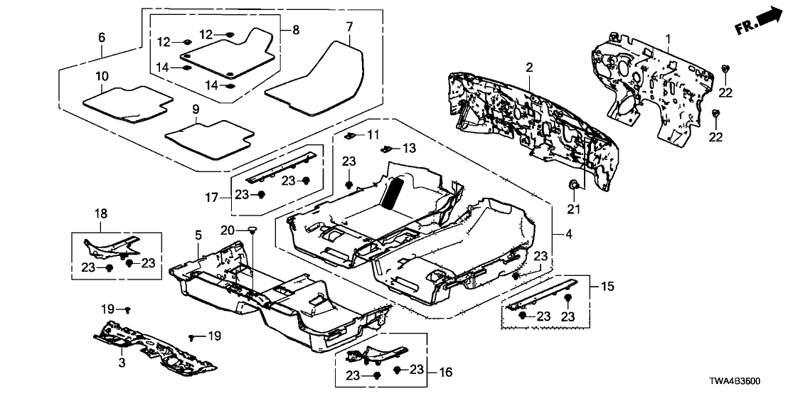 Honda 83301-TVA-A01ZA Carpet Assy., FR. Floor *NH900L* (DEEP BLACK)