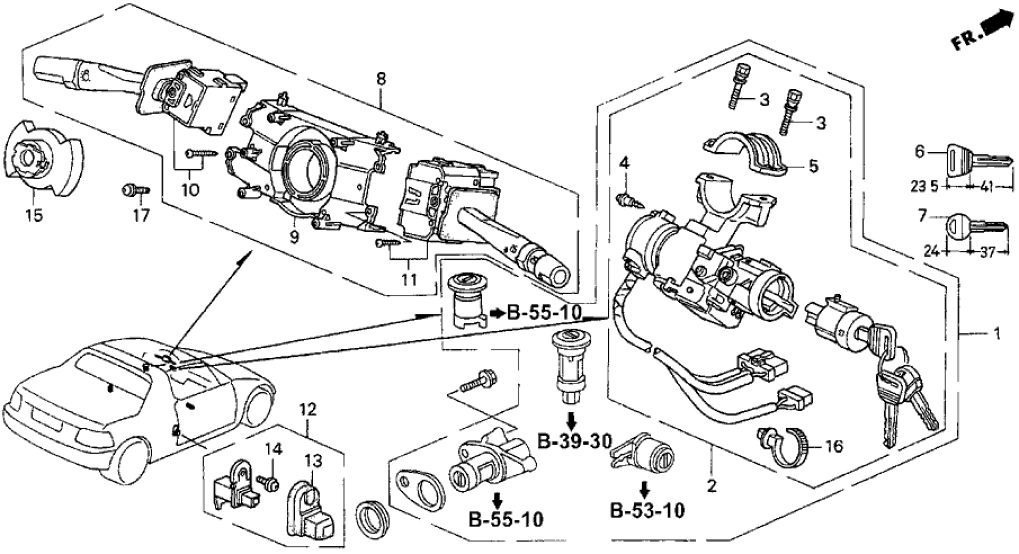 Honda 35100-SR2-A11 Lock Assy., Steering