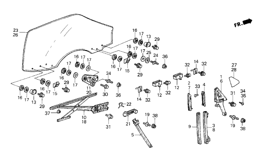 Honda 75361-SB2-000 Glass, L. FR. Door