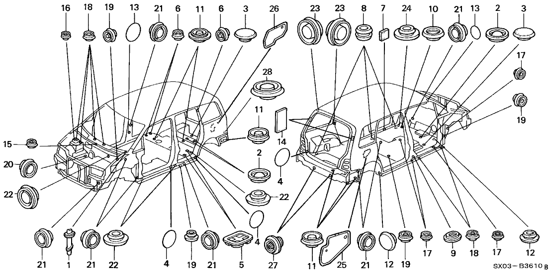 Honda 70054-SX0-000 Grommet, FR. Drain Hole