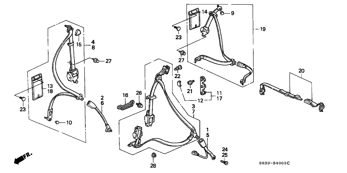 Honda 04814-SH3-A02ZA Outer Set, R. FR. Seat Belt *B44L* (Takata) (PALMY BLUE)