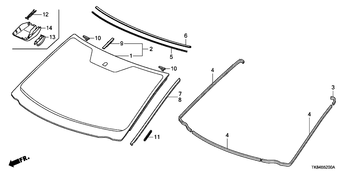 Honda 73111-TK8-A12 Set, Front Windshield Glass