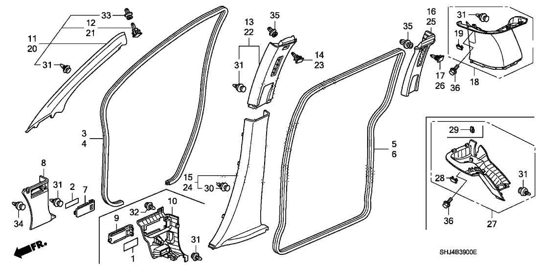 Honda 84161-SHJ-A02ZC Garnish Assy., L. Center Pillar (Upper) *YR239L* (KI IVORY)