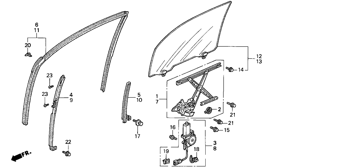 Honda 73300-SX0-J21 Glass Assy., R. FR. Door (Green)