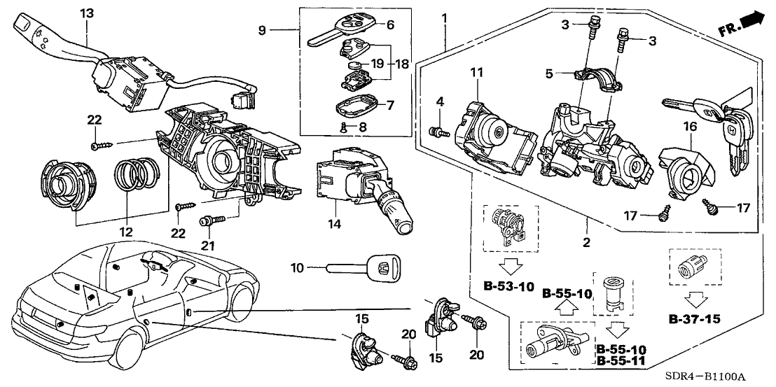 Honda 06350-SDR-A10 Cylinder Set, Key (Service)