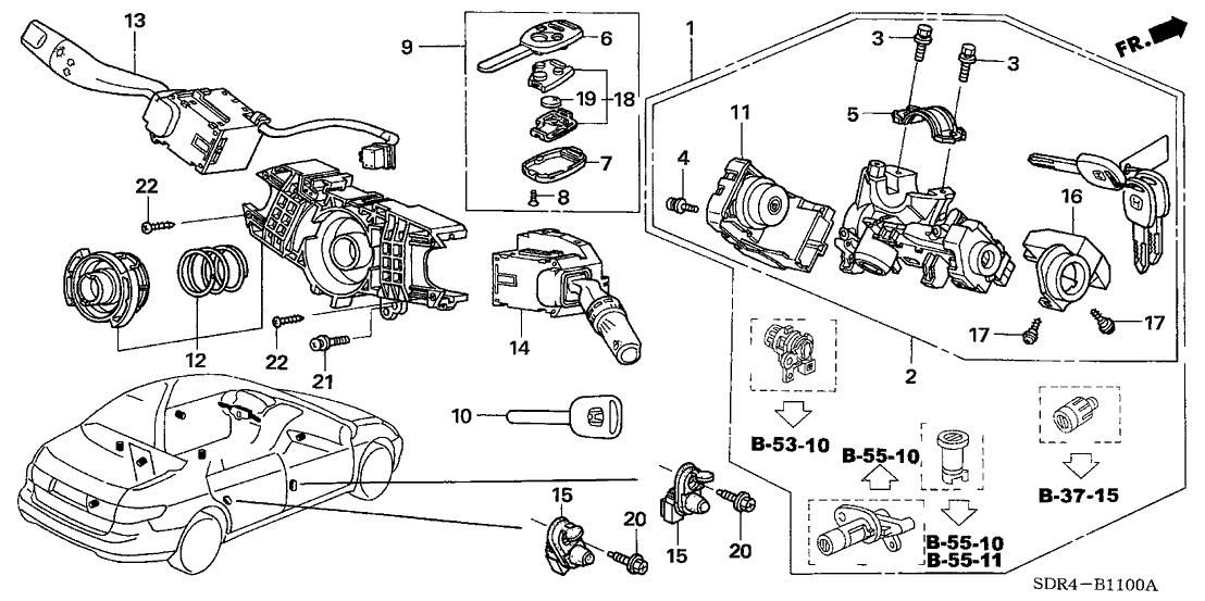 Honda 06350-SDR-A00 Cylinder Set, Key (Service)