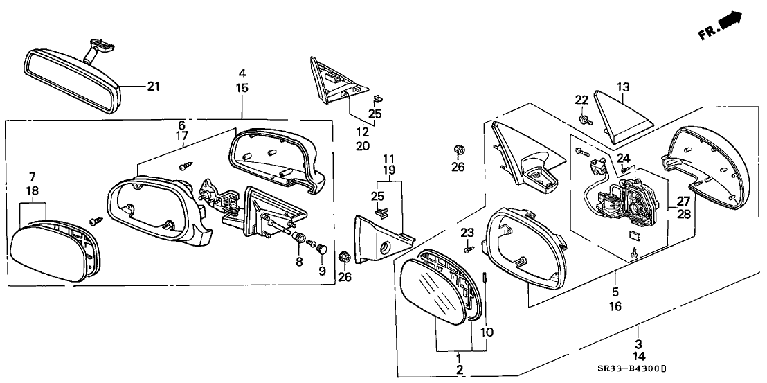 Honda 76250-SR3-A04 Mirror Assembly, Driver Side Door (Flat)