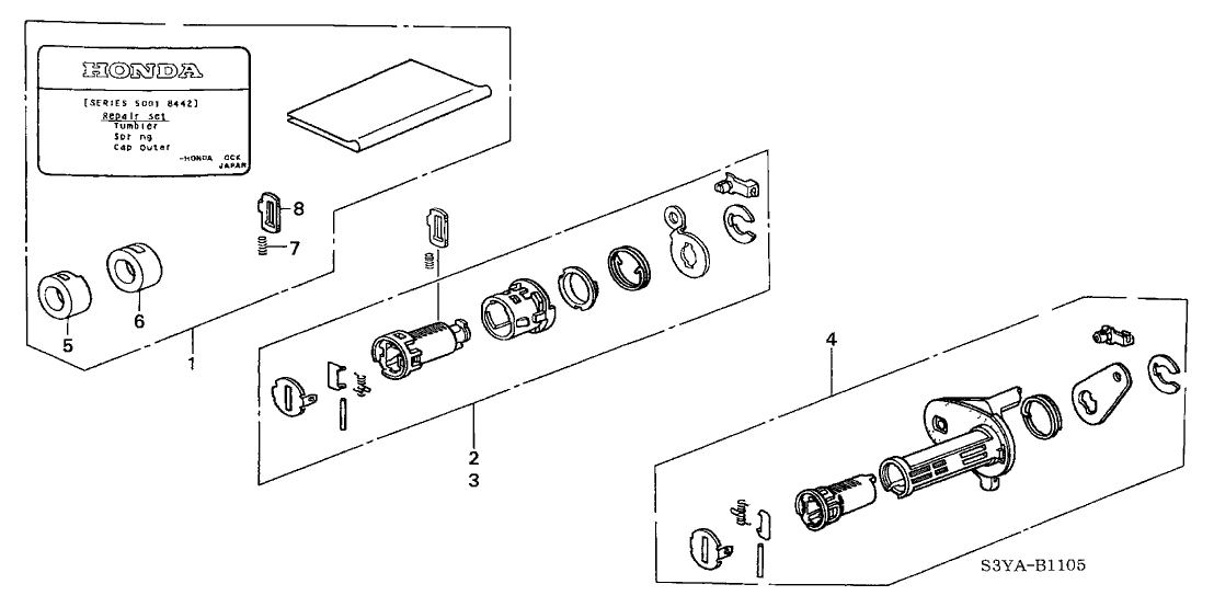 Honda 06721-S3Y-A01 Cylinder Kit, R. Door