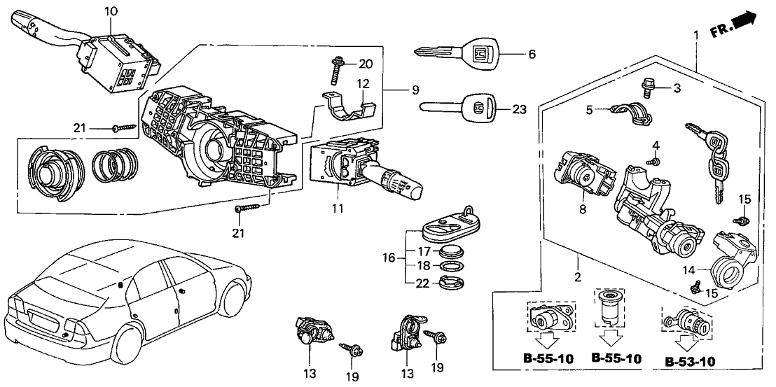 Honda 06350-S5B-A00 Cylinder Set, Key