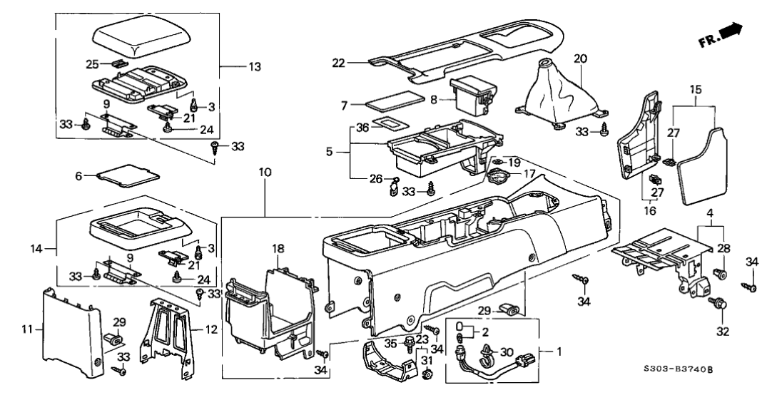 Honda 83412-S30-003ZD Box, Console *NH1L* (BLACK)