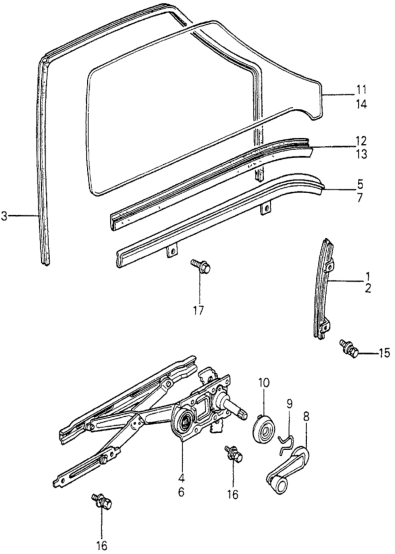 Honda 75321-692-003 Holder, L. FR. Door Glass