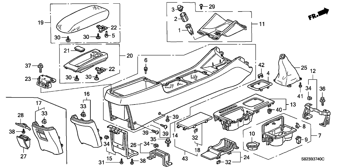 Honda 83401-S84-A01ZD Console, Center *NH264L* (CLASSY GRAY)