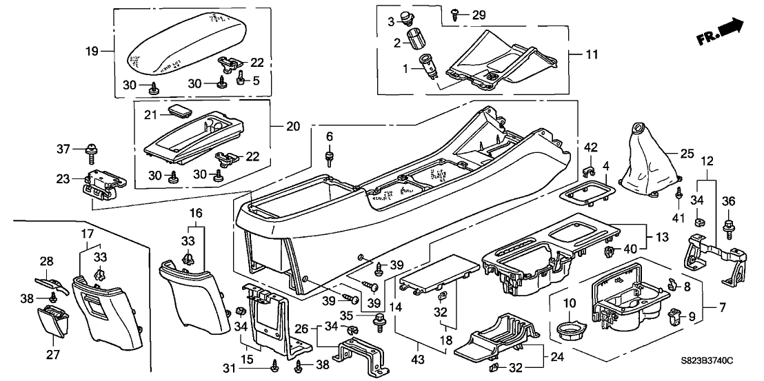 Honda 83405-S84-A21ZD Armrest, Console (Classy Gray)