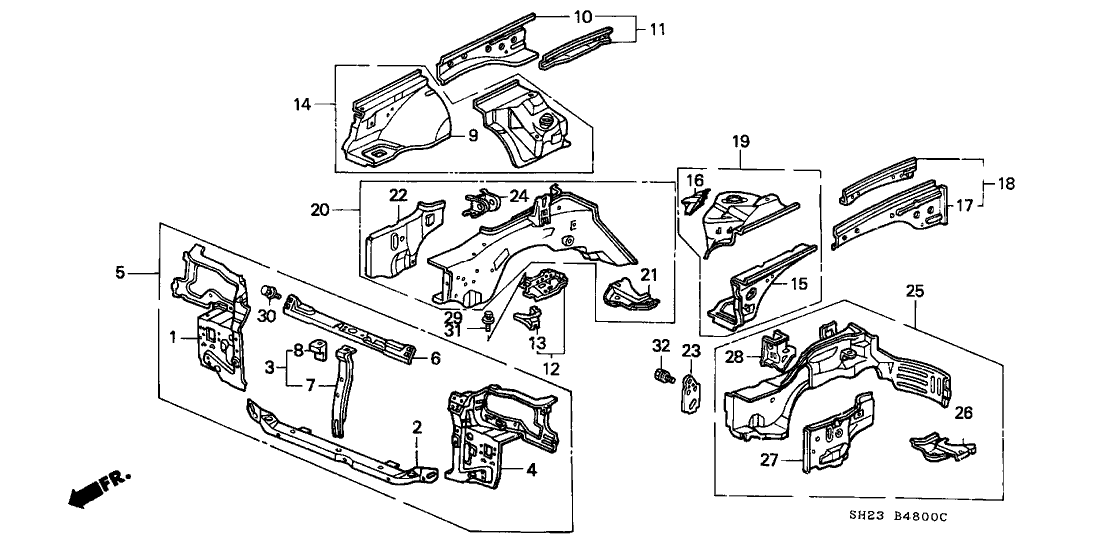 Honda 60910-SH2-A00ZZ Frame, L. FR. Side