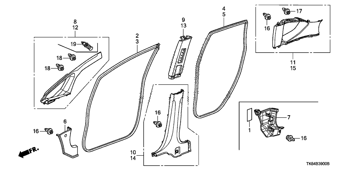 Honda 84101-TF0-E01ZB Garnish Assy., R. FR. Pillar *NH220L* (CLEAR GRAY)