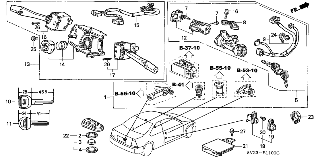 Honda 06350-SV2-A10ZC Cylinder Set, Key *YR147L* (Service) (GRACE BEIGE)