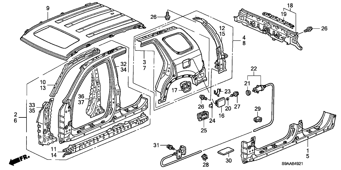 Honda 04638-SCA-A00ZZ Stiffener Set, R. FR. Pillar (Lower)