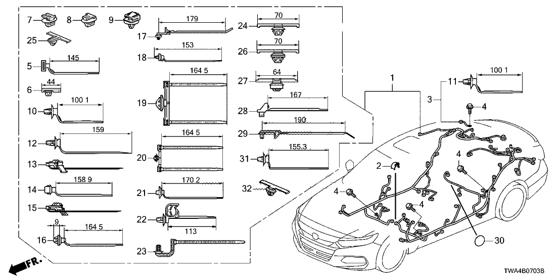 Honda 91542-TVA-003 Clip, Wire Harness (Natural)