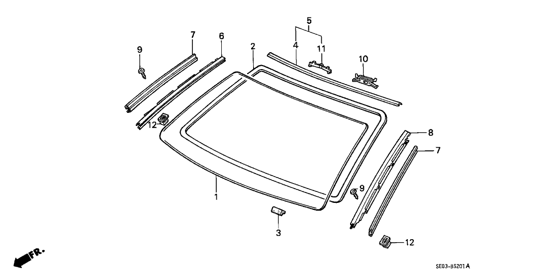 Honda 73162-SE3-A00 Molding, L. FR. Windshield Side