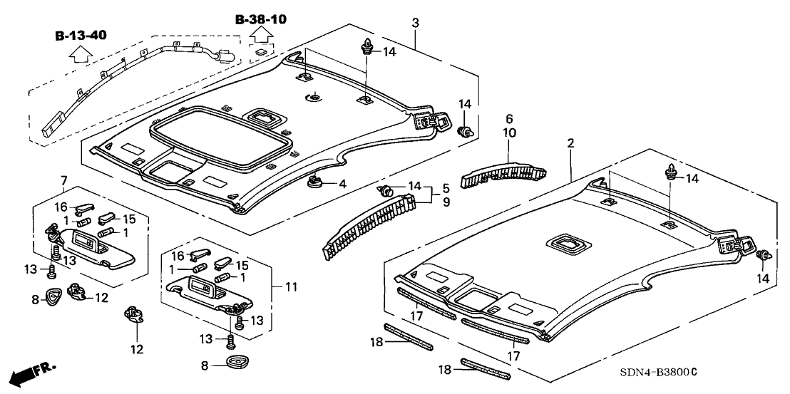 Honda 83200-SDN-A21ZA Lining Assy., Roof *NH220L* (Sunroof) (CLEAR GRAY)