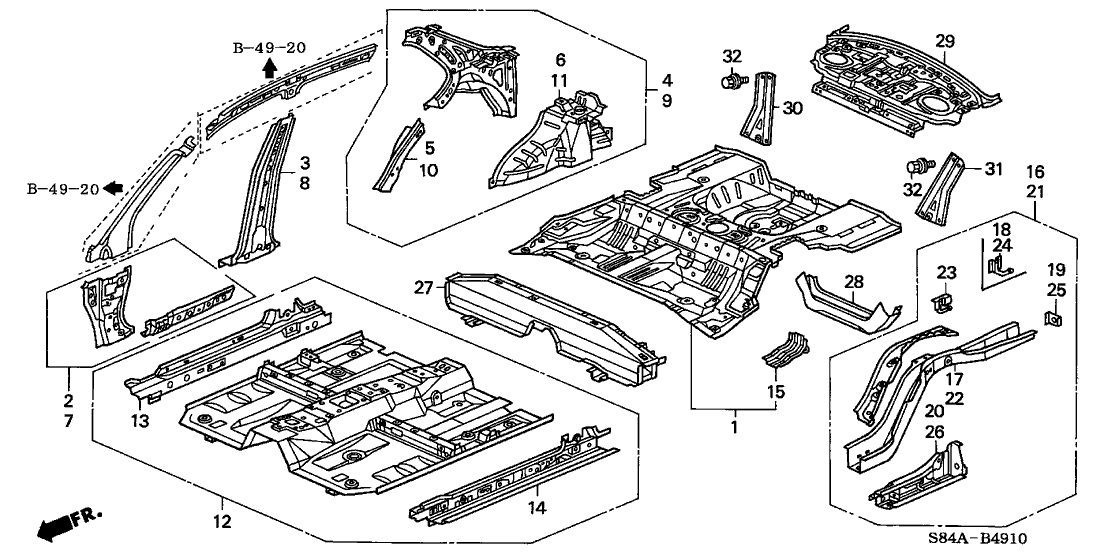 Honda 66551-S84-A10ZZ Gusset, L. RR. Bulkhead