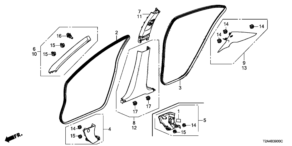 Honda 84181-T2A-901ZB Garnish Assy., L. RR. Pillar *NH836L* (WISTERIA LIGHT GRAY)