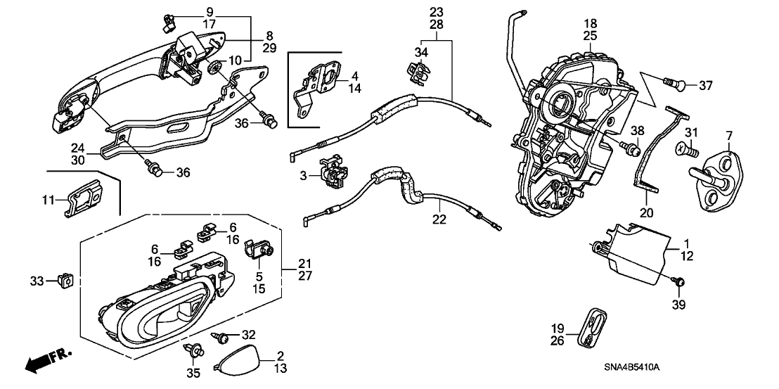 72680-SNE-A11ZN Honda Handle Assy., L. RR. Door (Outer) *YR557P* (HABANERO RED PEARL)