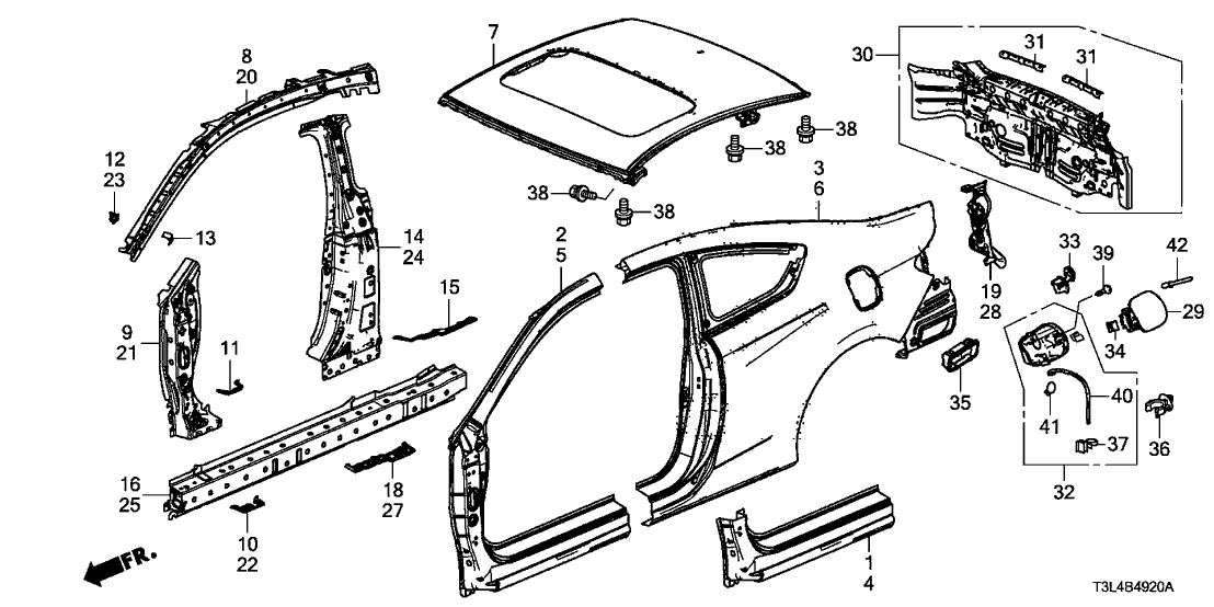 Honda 63235-T3L-A01 Separator, R. Center Pillar (Inside)