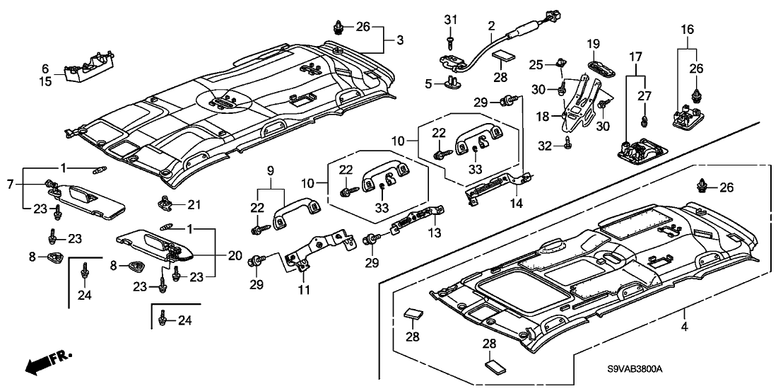 Honda 83200-S9V-A41ZA Lining Assy., Roof *G66L* (Sunroof) (TU LIGHT GREEN)