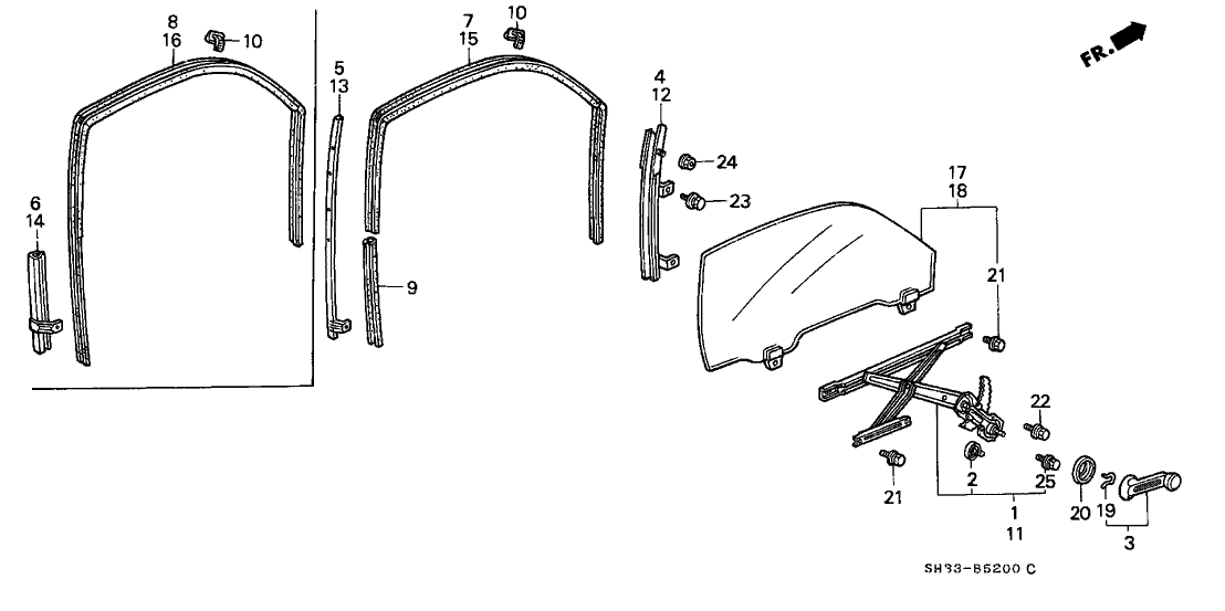 Honda 72231-SH3-000 Sash, R. FR. Door Center (Lower)