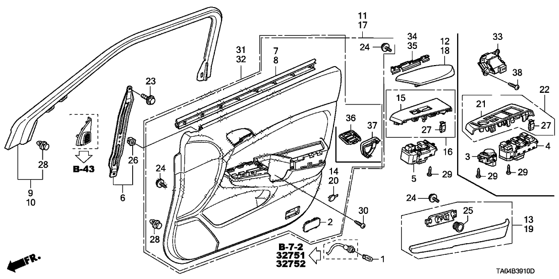 Honda 83502-TA0-A61ZD Lining, R. FR. Door (Lower) (Typea) (LEA)(Black)
