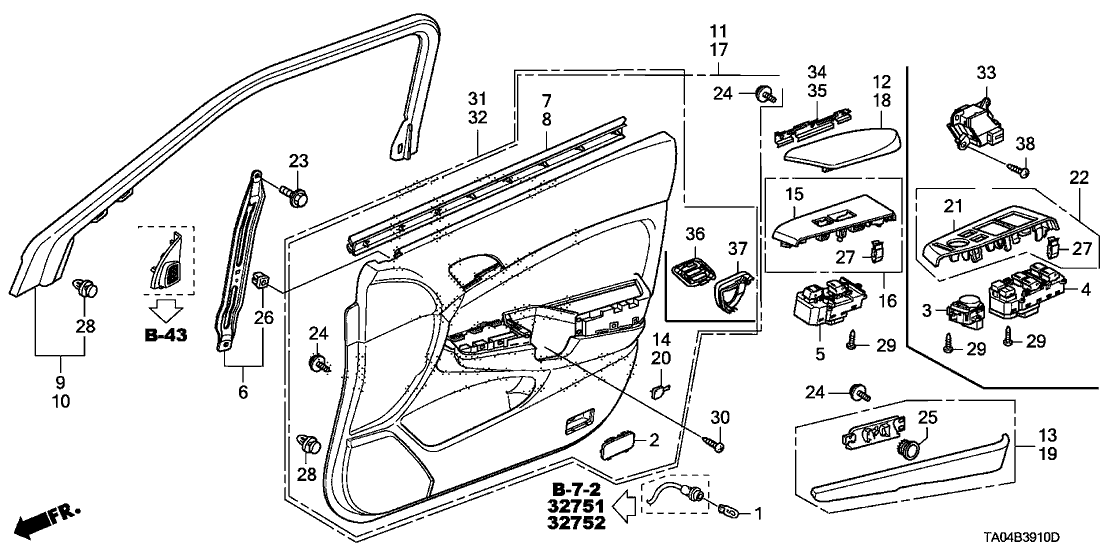 Honda 83557-TA0-A01 Bracket, L. FR. Door Armrest