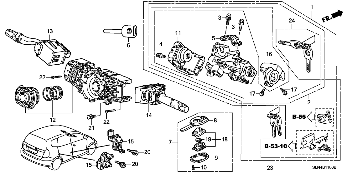 Honda 06350-SLN-A51 Cylinder Set, Key