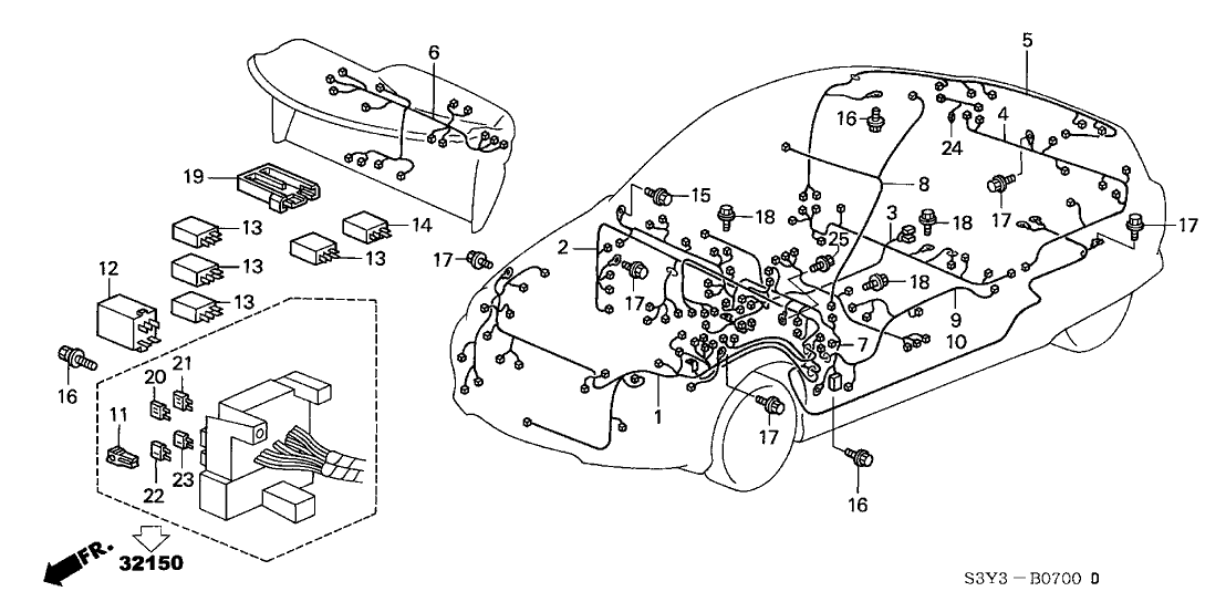 Honda 32108-S3Y-000 Wire Harness, RR.