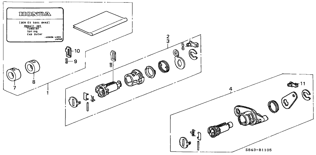 Honda 06725-S84-A01 Cylinder Kit, L. Door