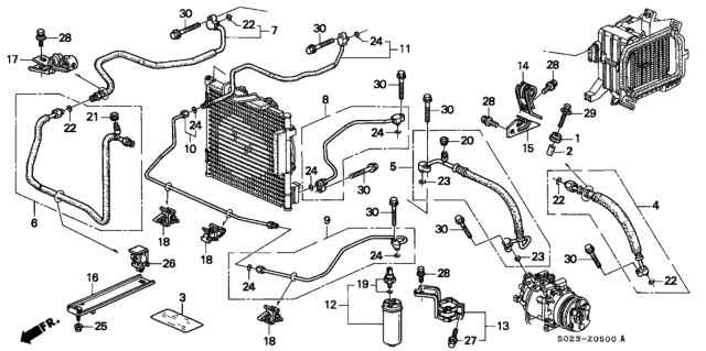 1998 Honda Civic 2 Door HX KL CVT A/C Hoses - Pipes Diagram 2