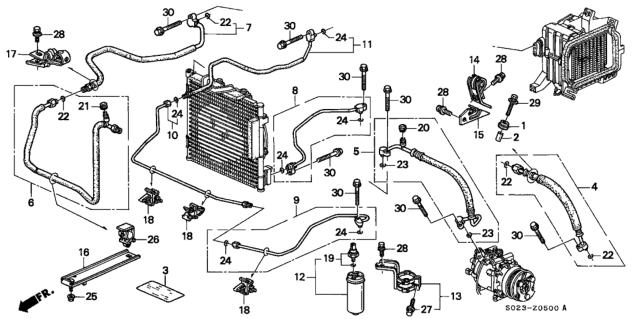 1998 Honda Civic A/C Hoses - Pipes Diagram