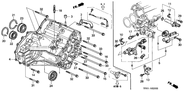 2000 Honda Civic 4 Door GX (ABS) KA 4AT AT Transmission Housing Diagram